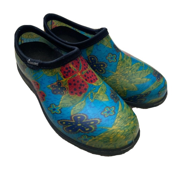 SLOGGERS Size 7 Waterproof Slip Resistant GARDEN SHOES Blue Floral Slip On Clogs - Picture 1 of 6